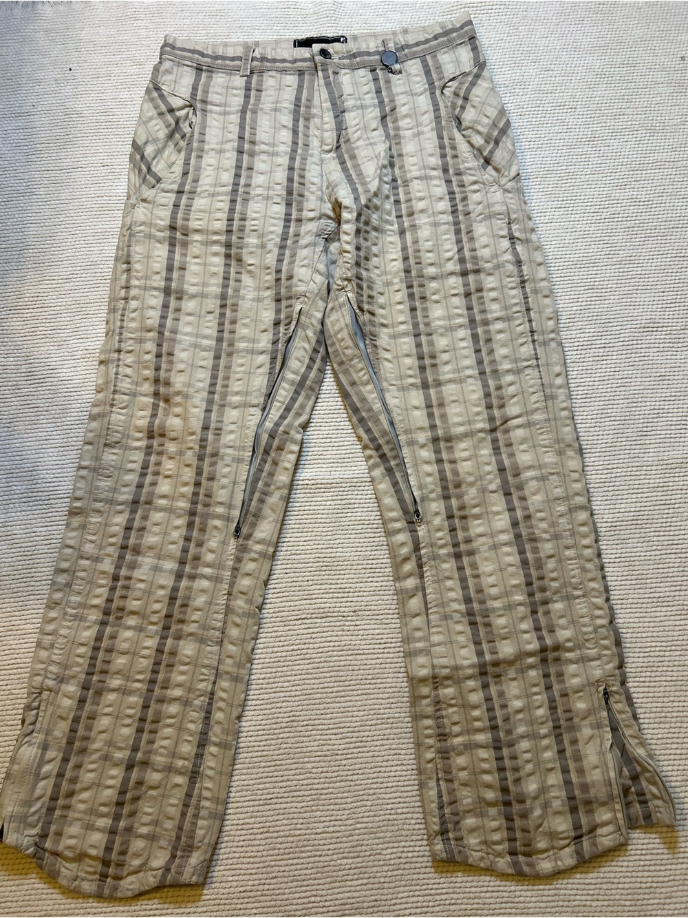 Oakley Beige and Taupe Vertical Stripe Chinos